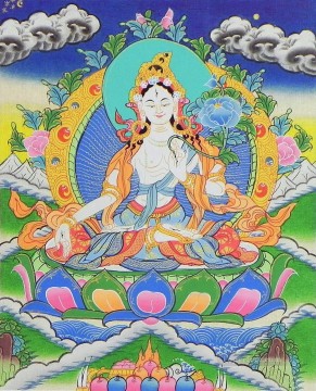 Buddhist Painting - White Tara Thangka Buddhism